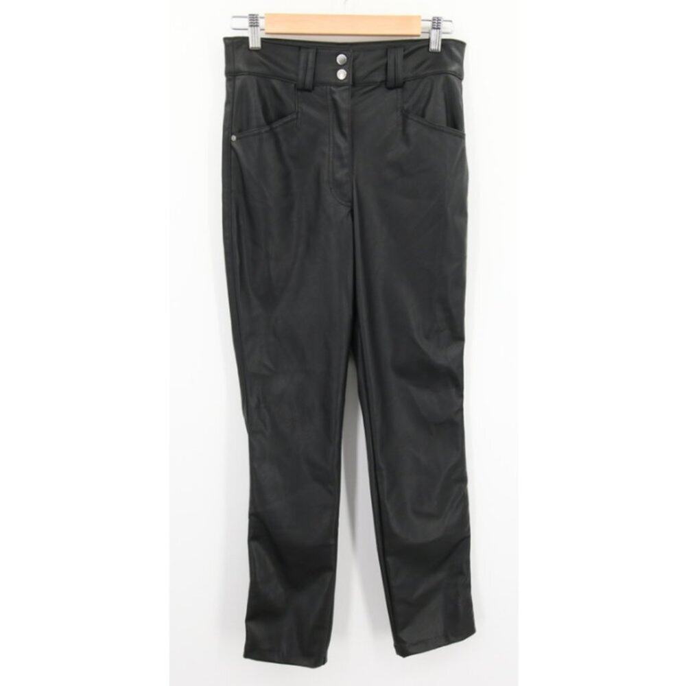 H&M Pants Trousers Black Faux Leather High Rise High Waisted Skinny Pockets 6